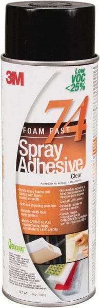 3M - 24 oz Aerosol Clear Spray Adhesive - High Tack, 200°F Heat Resistance, 50 Sq Ft Coverage, Medium Strength Bond, 30 min Max Bonding Time, Flammable, Series 74 - Benchmark Tooling