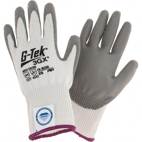 PIP - Size XS, ANSI Cut Lvl A4, Cut Resistant Gloves - Palm & Fingers Coated, White/Gray - Benchmark Tooling