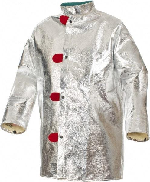 PRO-SAFE - Size L Aluminized Jacket - Silver, Yellow, Aluminized & Kevlar, Snaps Closure, 44 to 46" Chest - Benchmark Tooling