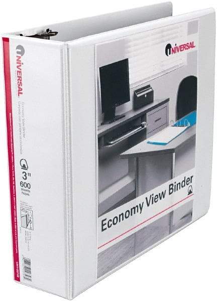 UNIVERSAL - 3" Sheet Capacity, 11 x 8-1/2", View Ring Binder - Vinyl, White - Benchmark Tooling