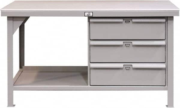 Strong Hold - 60 Wide x 36" Deep x 34" High, ABS Work Table - Flat Top, Angle Legs, Dark Gray - Benchmark Tooling