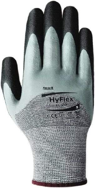 Ansell - Size L, ANSI Cut Lvl 2, Abrasion Lvl 4, Cut Resistant Gloves - Palm, Fingers & Knuckles Coated, Elastic Cuff, Black/Gray, Paired - Benchmark Tooling