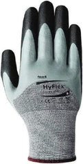 Ansell - Size M, ANSI Cut Lvl 2, Abrasion Lvl 4, Cut Resistant Gloves - Palm, Fingers & Knuckles Coated, Elastic Cuff, Black/Gray, Paired - Benchmark Tooling