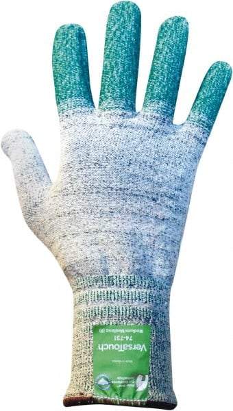 Ansell - Size S (7), ANSI Cut Lvl 4, Abrasion Lvl 4, Dyneema Diamond HPPE liner Cut Resistant Gloves - 12" Long, Knit Wrist, Gray/Green, Ambidextrous - Benchmark Tooling