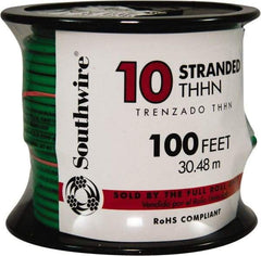 Southwire - THHN/THWN, 10 AWG, 30 Amp, 100' Long, Stranded Core, 19 Strand Building Wire - Green, Thermoplastic Insulation - Benchmark Tooling