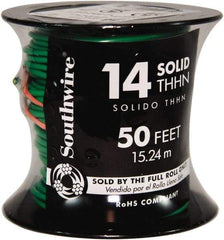 Southwire - THHN/THWN, 14 AWG, 15 Amp, 50' Long, Solid Core, 1 Strand Building Wire - Green, Thermoplastic Insulation - Benchmark Tooling