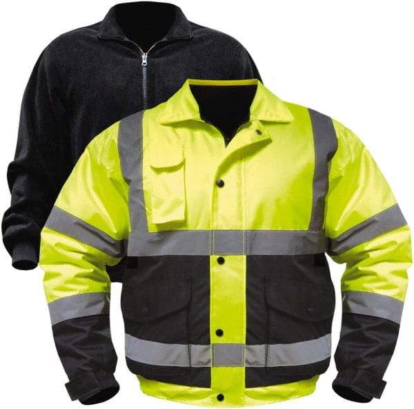 Utility Pro Wear - Size 4XL Cold Weather & High Visibility Jacket - Yellow, Black, Polyester & Teflon, Zipper, Snaps Closure, 58 to 60" Chest - Benchmark Tooling