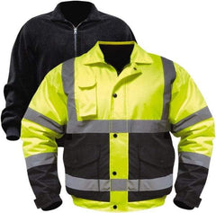 Utility Pro Wear - Size 4XL Cold Weather & High Visibility Jacket - Yellow, Black, Polyester & Teflon, Zipper, Snaps Closure, 58 to 60" Chest - Benchmark Tooling