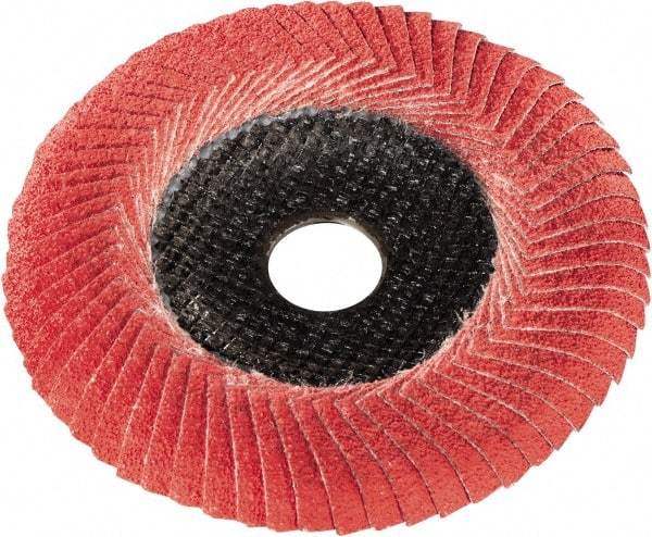 Metabo - P60 Grit, 5" Disc Diam, 7/8" Center Hole, Type 29 Ceramic Flap Disc - 12,200 Max RPM, Fiberglass Backing, Arbor Attaching System, Coated - Benchmark Tooling