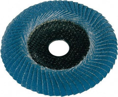Metabo - P60 Grit, 5" Disc Diam, 7/8" Center Hole, Type 29 Zirconia Alumina Flap Disc - 12,200 Max RPM, Fiberglass Backing, Arbor Attaching System, Coated - Benchmark Tooling