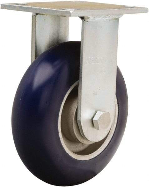 Hamilton - 6" Diam x 2" Wide x 7-1/2" OAH Top Plate Mount Rigid Caster - Polyurethane on Aluminum, 600 Lb Capacity, Precision Ball Bearing, 4 x 4-1/2" Plate - Benchmark Tooling