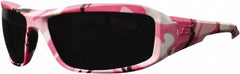 Edge Eyewear - Smoke Lenses, Framed Safety Glasses - Scratch Resistant, Pink Camouflage Nylon Frame, Size Universal, Wrap Around - Benchmark Tooling