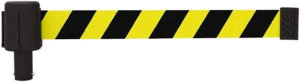 Banner Stakes - 6.61" High x 15' Long x 2-1/2" Wide Retractable Barrier Belt - Plastic & Polyester, Matte Finish, Yellow/Black, Use with Banner Stakes Plus Stanchion, Banner Stakes Plus Base - Benchmark Tooling