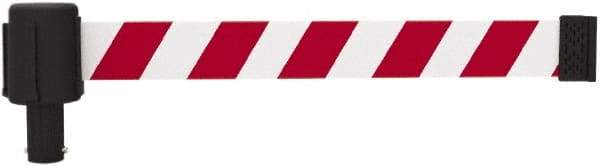 Banner Stakes - 6.61" High x 15' Long x 2-1/2" Wide Retractable Barrier Belt - Plastic & Polyester, Matte Finish, Red/White, Use with Banner Stakes Plus Stanchion, Banner Stakes Plus Base - Benchmark Tooling