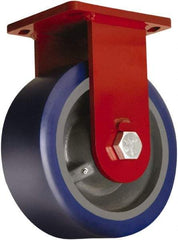Hamilton - 10" Diam x 4" Wide x 12-1/2" OAH Top Plate Mount Rigid Caster - Polyurethane Mold on Forged Steel, 5,000 Lb Capacity, Tapered Roller Bearing, 6-1/2 x 7-1/2" Plate - Benchmark Tooling