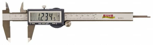 SPI - 0 to 6" Range 0.0005" Resolution, IP54 Electronic Caliper - Stainless Steel with 1.56" Stainless Steel Jaws, 0.0015" Accuracy - Benchmark Tooling