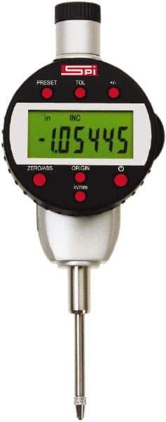 SPI - 0 to 1" Range, 0.00005" Graduation, Electronic Drop Indicator - Flat & Center Lug Back, Accurate to 0.0002", English & Metric System, LCD Display - Benchmark Tooling