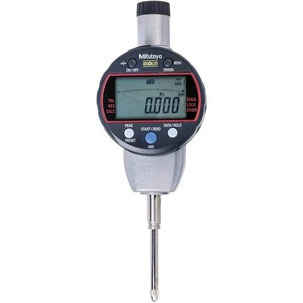 Mitutoyo - 0 to 1" Range, 0.001mm Graduation, Electronic Drop Indicator - Flat Back, Accurate to 0.002mm, Metric System, LCD Display - Benchmark Tooling