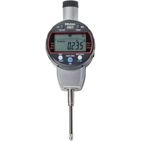 Mitutoyo - 0 to 1" Range, 0.001mm Graduation, Electronic Drop Indicator - Flat Back, Accurate to 0.0001", Metric System, LCD Display - Benchmark Tooling