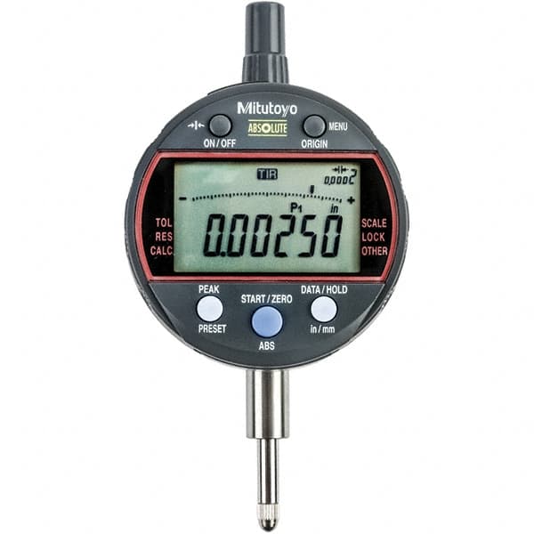 Mitutoyo - 0 to 1/2" Range, 0.001mm Graduation, Electronic Drop Indicator - Flat Back, Accurate to 0.0001", Inch & Metric System, LCD Display - Benchmark Tooling