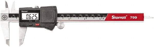 Starrett - 0 to 150mm Range, 0.01mm Resolution, Electronic Caliper - Stainless Steel with 1-1/2" Stainless Steel Jaws, 0.02mm Accuracy - Benchmark Tooling