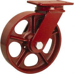 Hamilton - 10" Diam x 2-1/2" Wide x 11-1/2" OAH Top Plate Mount Swivel Caster - Cast Iron, 2,200 Lb Capacity, Tapered Roller Bearing, 4-1/2 x 6-1/2" Plate - Benchmark Tooling