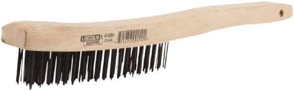 Lincoln Electric - 2 Rows x 9 Columns Brass Wire Brush - 9" OAL, 8-3/4 Trim Length, Wood Handle - Benchmark Tooling