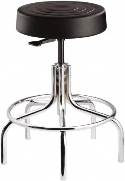 Bevco - 14 Inch Wide x 14-1/2 Inch Deep x 30 Inch High, Tubular Chrome Base, Adjustable Height Swivel Stool - Polyurethane Seat, Black - Benchmark Tooling