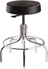 Bevco - 14 Inch Wide x 14-1/2 Inch Deep x 30 Inch High, Tubular Chrome Base, Adjustable Height Swivel Stool - Polyurethane Seat, Black - Benchmark Tooling