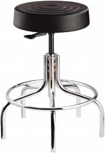 Bevco - 14 Inch Wide x 14-1/2 Inch Deep x 25 Inch High, Tubular Chrome Base, Adjustable Height Swivel Stool - Polyurethane Seat, Black - Benchmark Tooling