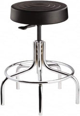 Bevco - 14 Inch Wide x 14-1/2 Inch Deep x 25 Inch High, Tubular Chrome Base, Adjustable Height Swivel Stool - Polyurethane Seat, Black - Benchmark Tooling