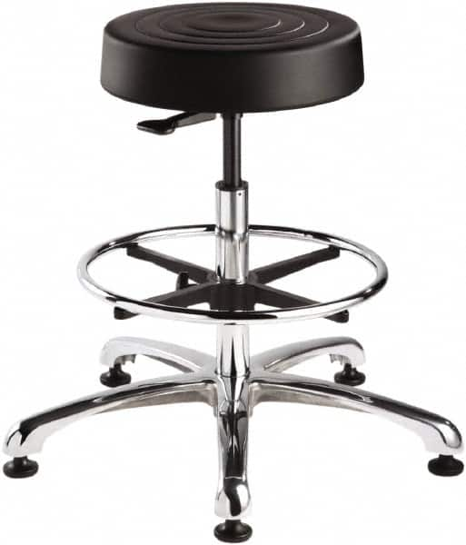 Bevco - 14 Inch Wide x 14-1/2 Inch Deep x 33 Inch High, Polished Aluminum Base, Adjustable Height Swivel Stool - Polyurethane Seat, Black - Benchmark Tooling