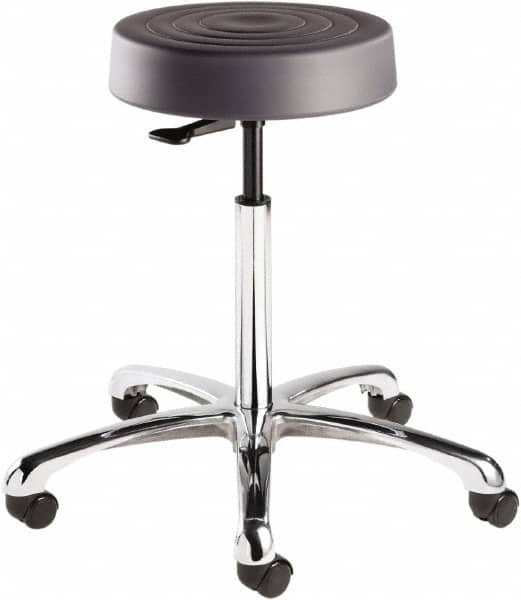 Bevco - 14 Inch Wide x 14-1/2 Inch Deep x 27-3/4 Inch High, Polished Aluminum Base, Adjustable Height Swivel Stool - Polyurethane Seat, Graphite - Benchmark Tooling