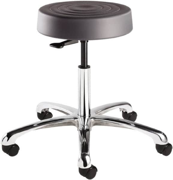 Bevco - 14 Inch Wide x 14-1/2 Inch Deep x 22-1/2 Inch High, Polished Aluminum Base, Adjustable Height Swivel Stool - Polyurethane Seat, Graphite - Benchmark Tooling