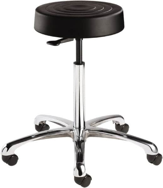 Bevco - 14 Inch Wide x 14-1/2 Inch Deep x 27-3/4 Inch High, Polished Aluminum Base, Adjustable Height Swivel Stool - Polyurethane Seat, Black - Benchmark Tooling