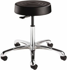 Bevco - 14 Inch Wide x 14-1/2 Inch Deep x 22-1/2 Inch High, Polished Aluminum Base, Adjustable Height Swivel Stool - Polyurethane Seat, Black - Benchmark Tooling