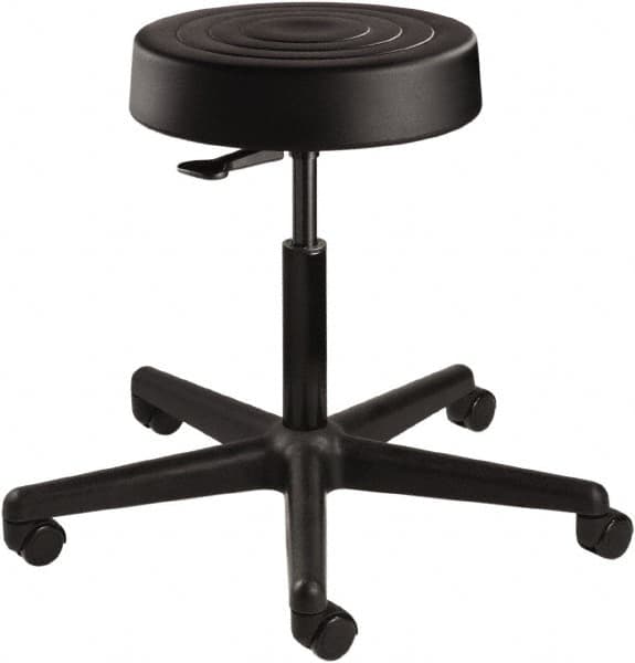 Bevco - 14 Inch Wide x 14-1/2 Inch Deep x 22-1/2 Inch High, Reinforced Black Nylon Base, Adjustable Height Swivel Stool - Polyurethane Seat, Black - Benchmark Tooling