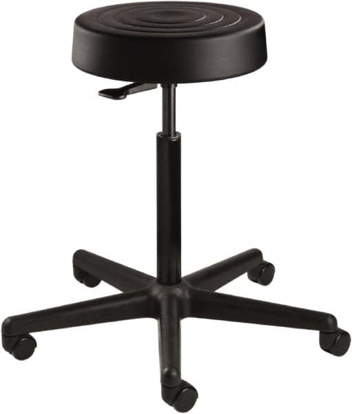 Bevco - 14 Inch Wide x 14-1/2 Inch Deep x 28-1/4 Inch High, Reinforced Black Nylon Base, Adjustable Height Swivel Stool - Polyurethane Seat, Black - Benchmark Tooling