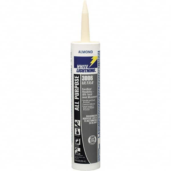 White Lightning - 10 oz Tube Almond Acrylic Latex & Silicone Joint Sealant - -30 to 180°F Operating Temp, 10 min Tack Free Dry Time, 5 to 7 Days Full Cure Time - Benchmark Tooling