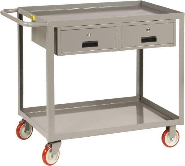 Little Giant - 1,200 Lb Capacity, 24" Wide x 54" Long x 35" High Shelf Cart - 2 Shelf, Steel, 2 Rigid/2 Swivel Casters - Benchmark Tooling