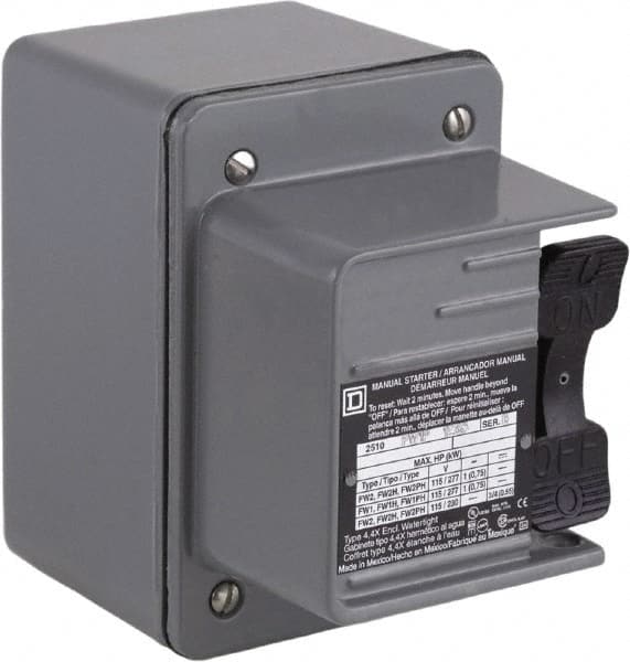 Square D - 1 Pole, 16 Amp, NEMA, Enclosed Toggle Manual Motor Starter - 1 hp at 115 VAC, 1 hp at 230 VAC, 1 hp at 277 VAC, CE, CSA, NEMA 4 & UL Listed - Benchmark Tooling