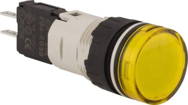 Schneider Electric - 48-120 VAC/VDC Yellow Lens LED Pilot Light - Round Lens, Quick Connect Connector, 18mm Wide, Vibration Resistant - Benchmark Tooling