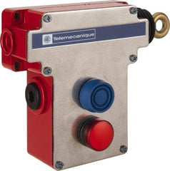 Telemecanique Sensors - 10 Amp, 2NO/2NC Configuration, Rope Operated Limit Switch - Pushbutton Reset, Rope Pull, Pilot Light Indicator, 300 VAC - Benchmark Tooling