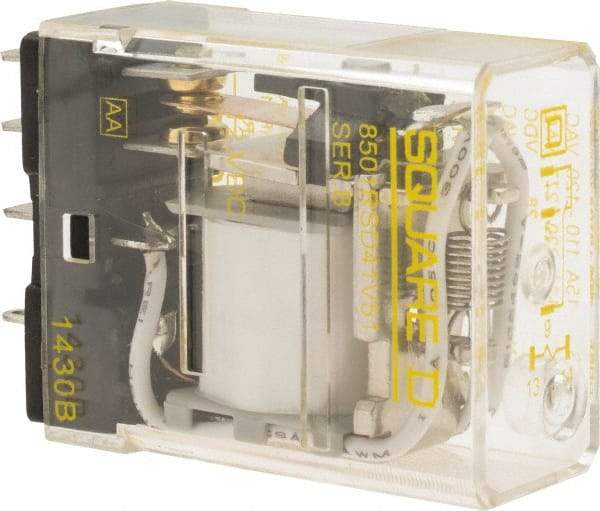 Square D - Electromechanical Plug-in General Purpose Relay - 12 Amp at 240 VAC, SPDT, 12 VDC - Benchmark Tooling