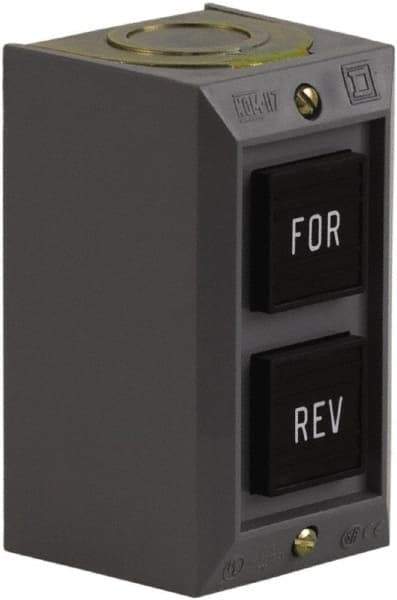 Schneider Electric - 2 Operator, Projecting Pushbutton Control Station - Forward, Reverse (Legend), Momentary Switch, 2NO Contact, NEMA 1 - Benchmark Tooling