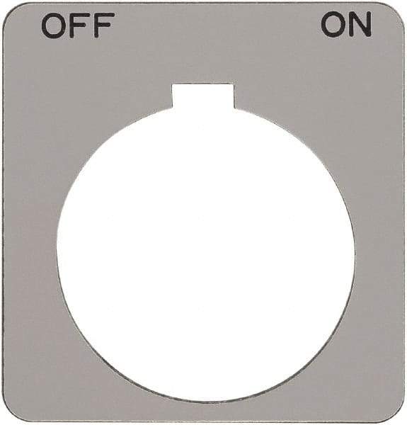 Schneider Electric - Square, Plastic Legend Plate - Off-On - Silver Background, Black Letters, 1.2 Inch Hole Diameter, 1-3/4 Inch Square - Benchmark Tooling