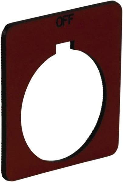 Schneider Electric - Square, Plastic Legend Plate - Off - Red Background, Black Letters, 1.2 Inch Hole Diameter, 1-3/4 Inch Square - Benchmark Tooling