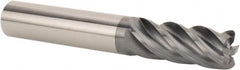 SGS - 1" Diam, Variable Pitch, 1-1/2" LOC, 5 Flute Solid Carbide Corner Radius Roughing End Mill - AlTiN Finish, 4" OAL, 1" Shank Diam, Single End, 37° Helix, Spiral Flute - Benchmark Tooling