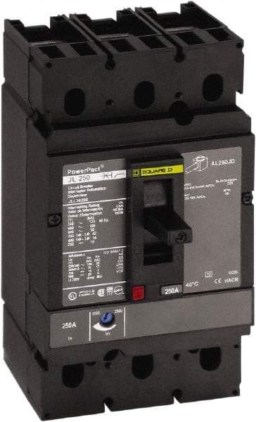 Square D - 200 Amp, 250 VDC, 600 VAC, 2 Pole, Panel Mount Molded Case Circuit Breaker - Thermal Magnetic Trip, Multiple Breaking Capacity Ratings, 3/0 AWG - Benchmark Tooling