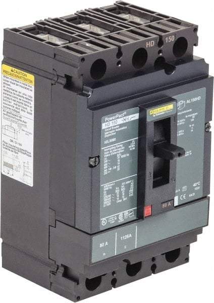 Square D - 150 Amp, 250 VDC, 600 VAC, 3 Pole, Panel Mount Molded Case Circuit Breaker - Thermal Magnetic Trip, Multiple Breaking Capacity Ratings, 14-3/0 AWG - Benchmark Tooling
